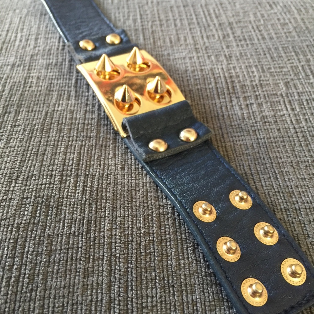 King Star Studded Gold & Navy Leather Bracelet